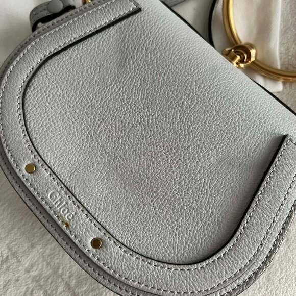 Chloe Airy Grey Leather/Suede Small Nile Bracelet Bag #17E3S1301-HEU - Picture 4 of 12